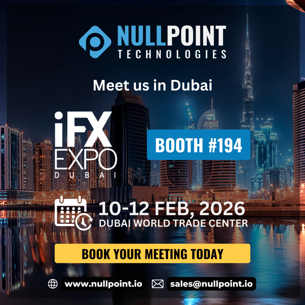 Nullpoint Technologies exhibiting at iFX EXPO Dubai 2026, showcasing brokerage technology, MT4 and MT5 tools, CRM, and IB management solutions