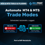 Nullpoint MetaSuite Symbol Trade Mode Scheduler automating scheduled trading-mode changes across MT4 and MT5.